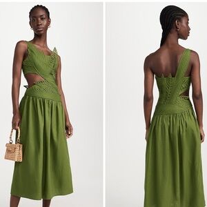 Farm Rio Green Leaves Cut-Out Midi Dress